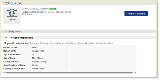 WebAdMIT screenshot, with applicant name hidden